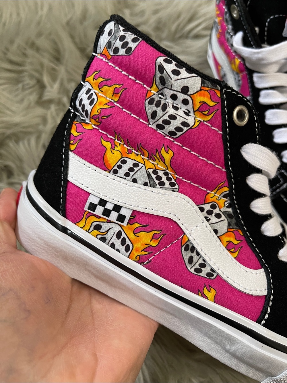 Vans Pink & Black High-Top Sneakers with Dice Flame Print - Picture 4 of 5